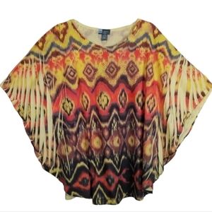 Liz & Me Tie Dye Bat Wing Boho Multicolor Top Size 0X 14/16W Southwestern Hippie